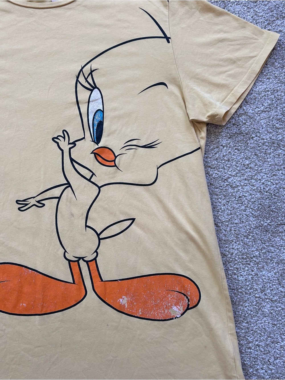 Mens Looney Tunes DeFacto Tweety Bird Graphic T-Shirt Yellow Curved Hem Size XXL - Picture 3 of 9